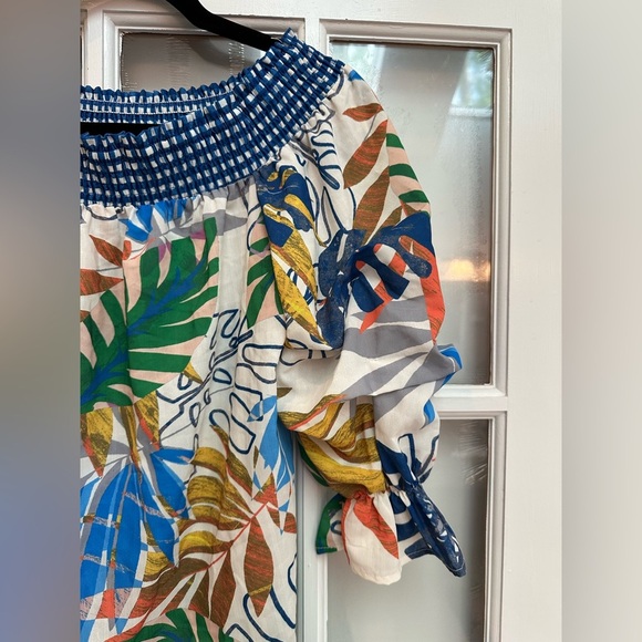 Jealous Tomato Off Shoulder Tropical Top Blouse Shirt Woman’s Size M Resort - Picture 5 of 14